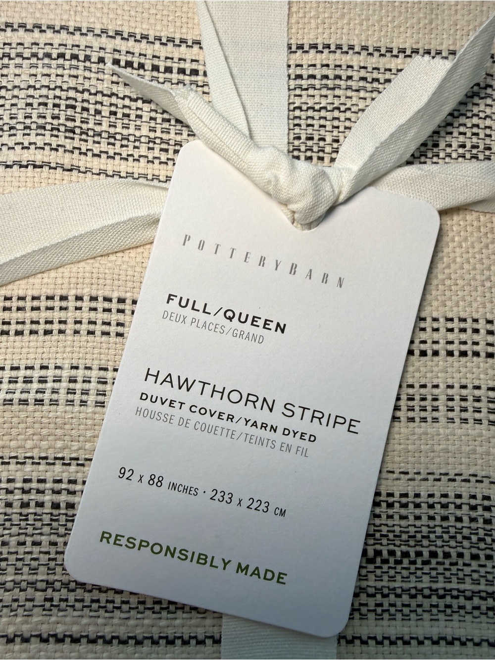 POTTERY BARN HAWTHORN STRIPE Full Queen DUVET COVER Euro SHAM Set Gray NEW - Picture 3 of 3